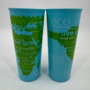 Tupperware Eco Tumblers Live Green World Map 16oz‎ Set of 2 5107L-15